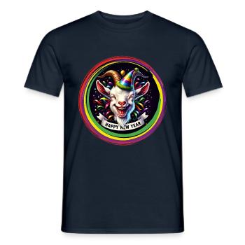 Neujahr Silvester lustige Ziege feiert Party - Männer T-Shirt - Navy - Vorne - AI Model Male 178 light (178cm)