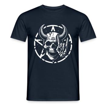 Skull with horns pentagram makes devil horns - Men's T-Shirt - navy - Front - AI Model Male 178 light (178cm)