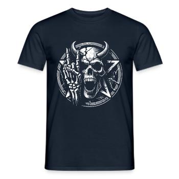 Crâne avec cornes, pentagramme et cornes de diable - T-shirt homme - marine - Devant - AI Model Male 178 light (178cm)