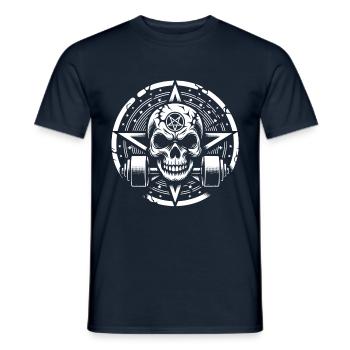 Entraînement de musculation avec haltère crâne et pentagramme - T-shirt homme - marine - Devant - AI Model Male 178 light (178cm)
