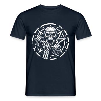 Entraînement de musculation avec haltère crâne et pentagramme - T-shirt homme - marine - Devant - AI Model Male 178 light (178cm)