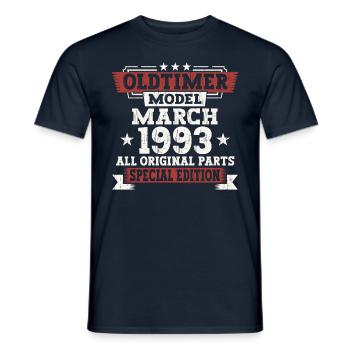 30. Geburtstag Mann März Jahrgang 1993 Oldtimer - Männer T-Shirt - Navy - Vorne - AI Model Male 178 light (178cm)