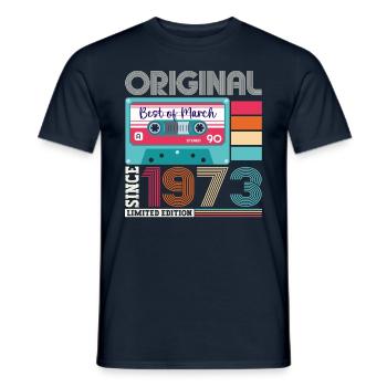 50 Birthday Man March Born 1973 Fun Cassette - Men's T-Shirt - navy - Front - AI Model Male 178 light (178cm)