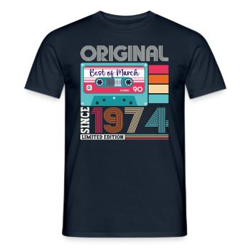 49 Birthday Man March Born 1974 Fun Cassette - Men's T-Shirt - navy - Front - AI Model Male 178 light (178cm)