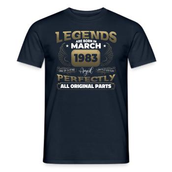 40th birthday man March born 1983 legend - Men's T-Shirt - navy - Front - AI Model Male 178 light (178cm)