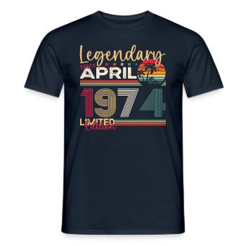 49th birthday man April Born 1974 Legendary - Men's T-Shirt - navy - Front - AI Model Male 178 light (178cm)