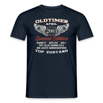 20. Geburtstag Mann April Jahrgang 2003 Oldtimer - Männer T-Shirt - Navy - Vorne - AI Model Male 178 light (178cm)