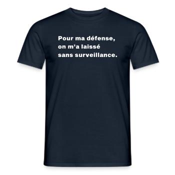 Pour ma défense, on m'a laissé sans surveillance - T-shirt homme - marine - Devant - AI Model Male 178 light (178cm)