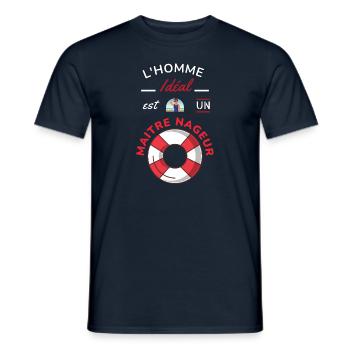 L'homme idéal est un maître nageur, idée de cadeau - T-shirt homme - marine - Devant - AI Model Male 178 light (178cm)