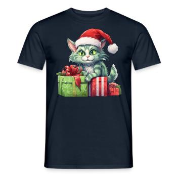 Katze Weihnachten Weihnachtselfe Geschenke Mütze - Männer T-Shirt - Navy - Vorne - AI Model Male 178 light (178cm)
