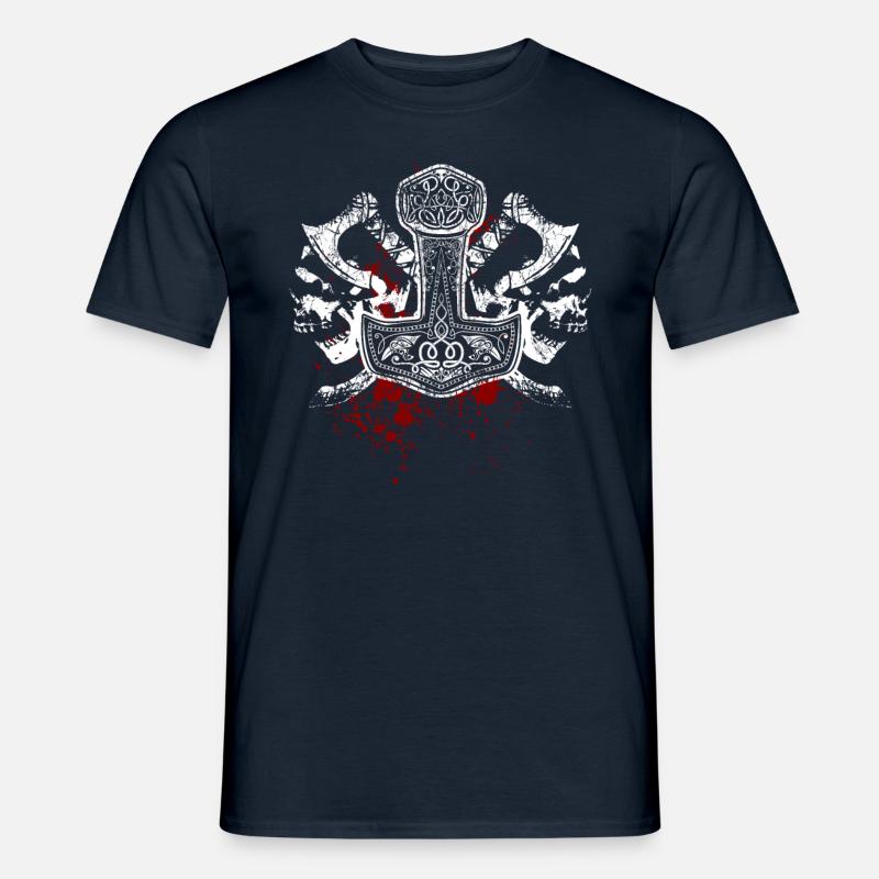 Mjölnir, Thorshammer, Totenköpfe, Wikinger - Männer T-Shirt - Navy