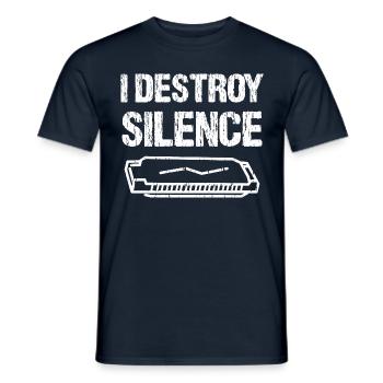 I Destroy Silence Funny Harmonica Player - Männer T-Shirt - Navy - Vorne - AI Model Male 178 light (178cm)