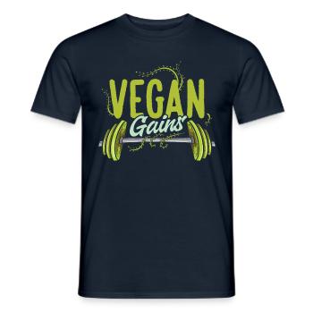 Vegan Gains Vegetarian Bodybuilder Veggie - Men's T-Shirt - navy - Front - AI Model Male 178 light (178cm)