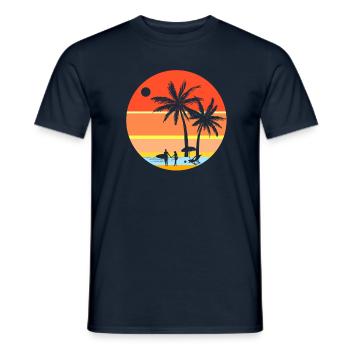 Couple surfant sur la plage été soleil plage plage palmiers - T-shirt homme - marine - Devant - AI Model Male 178 light (178cm)