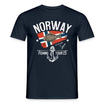 Norwegen Angeltour 2023 - Männer T-Shirt - Navy - Vorne - AI Model Male 178 light (178cm)