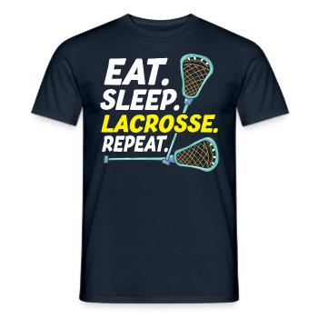Eat Sleep Lacrosse Repeat Funny Lacrosse Player - Men's T-Shirt - navy - Front - AI Model Male 178 light (178cm)