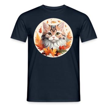 Cat in autumn with colorful leaves - Men's T-Shirt - navy - Front - AI Model Male 178 light (178cm)