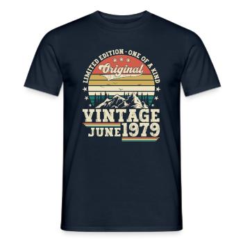 Original June Vintage 1979 43rd Birthday Men - Men's T-Shirt - navy - Front - AI Model Male 178 light (178cm)