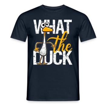 What the duck humorous quote quirky funny duck pun - Men's T-Shirt - navy - Front - AI Model Male 178 light (178cm)