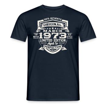 50th birthday Mann Original March Born 1973 - Men's T-Shirt - navy - Front - AI Model Male 178 light (178cm)