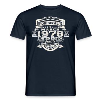 45th birthday Mann Original March Born 1978 - Men's T-Shirt - navy - Front - AI Model Male 178 light (178cm)