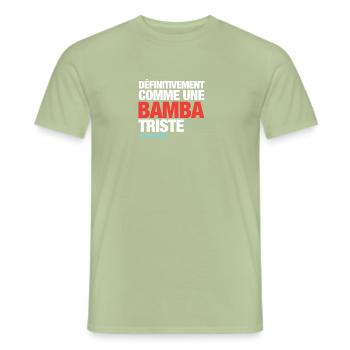 T-Shirt col rond "Bamba Triste" - T-shirt homme - vert sauge - Devant - AI Model Male 178 light (178cm)