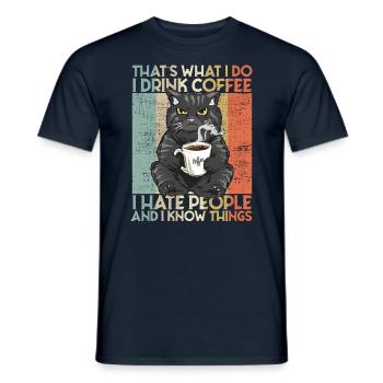 Boire du café Je déteste les gens et je sais des choses Cat - T-shirt homme - marine - Devant - AI Model Male 178 light (178cm)