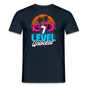 Niveau 7 Débloqué 7ème anniversaire Gamer 80s rétro - T-shirt homme - marine - Devant - AI Model Male 178 light (178cm)