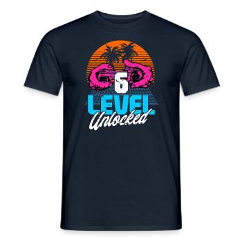 Level 6 Unlocked 6th Birthday Gamer 80s retro - Men's T-Shirt - navy - Front - AI Model Male 178 light (178cm)