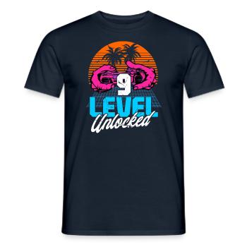 Level 9 Unlocked 9th Birthday Gamer 80s retro - Men's T-Shirt - navy - Front - AI Model Male 178 light (178cm)