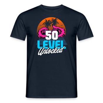 Level 50 Unlocked 50th Birthday Gamer 80s retro - Men's T-Shirt - navy - Front - AI Model Male 178 light (178cm)