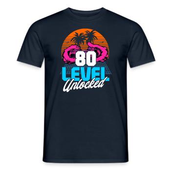 Level 80 Unlocked 80th Birthday Gamer 80s retro - Men's T-Shirt - navy - Front - AI Model Male 178 light (178cm)