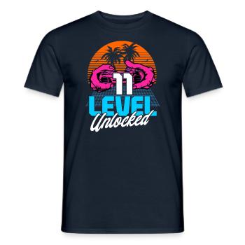 Level 11 Unlocked 11th Birthday Gamer 80s retro - Men's T-Shirt - navy - Front - AI Model Male 178 light (178cm)