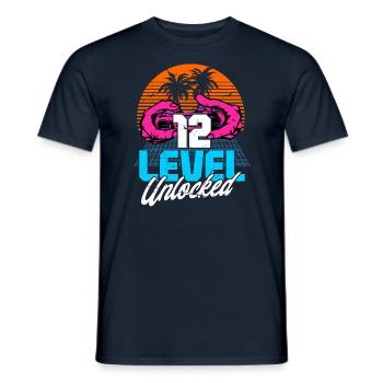 Level 12 Unlocked 12th Birthday Gamer 80s retro - Men's T-Shirt - navy - Front - AI Model Male 178 light (178cm)