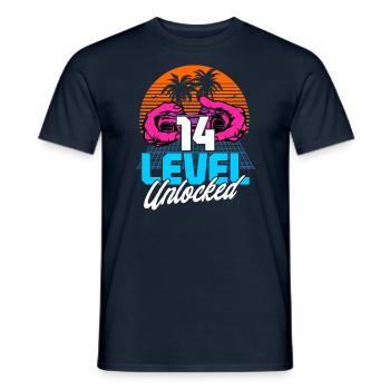 Level 14 Unlocked 14th Birthday Gamer 80s retro - Men's T-Shirt - navy - Front - AI Model Male 178 light (178cm)