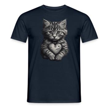 Chat mignon avec cœur pour les amoureux des chats amour - T-shirt homme - marine - Devant - AI Model Male 178 light (178cm)