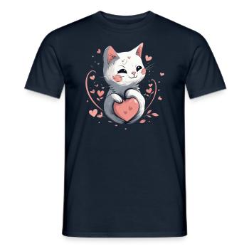 Cute cat with heart for cat lovers love baby - Men's T-Shirt - navy - Front - AI Model Male 178 light (178cm)