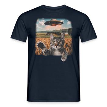 Lustige Ängstliche Katze Selfie UFO Alien - Männer T-Shirt - Navy - Vorne - AI Model Male 178 light (178cm)
