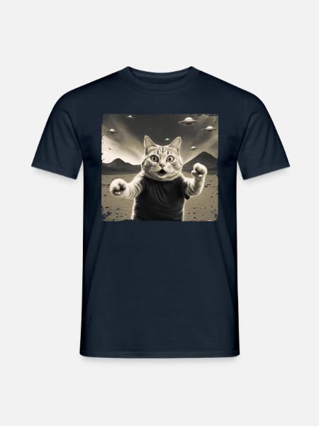 Gatos Ovni Gato Teniente Gato Selfie Divertido - Camiseta hombre - azul marino