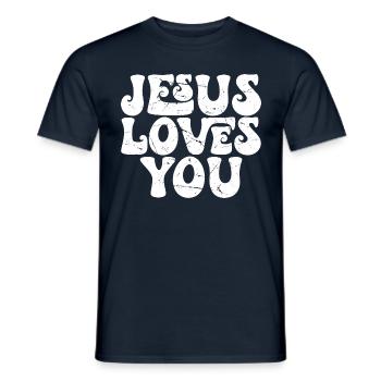 Jésus t’aime - Jesus liebt dich - Chrétien - T-shirt homme - marine - Devant - AI Model Male 178 light (178cm)