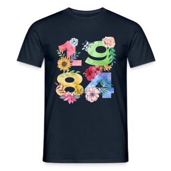 Né en 1984 Birthday Flower Design pour femmes - T-shirt homme - marine - Devant - AI Model Male 178 light (178cm)