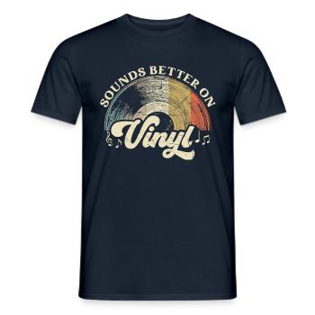 vinyl vinyl music turntable retro - Men's T-Shirt - navy - Front - AI Model Male 178 light (178cm)