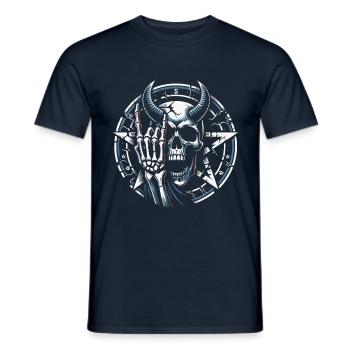 Crâne avec des cornes pentagramme fait des cornes de diable - T-shirt homme - marine - Devant - AI Model Male 178 light (178cm)