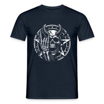 Crâne avec des cornes pentagramme fait des cornes de diable - T-shirt homme - marine - Devant - AI Model Male 178 light (178cm)