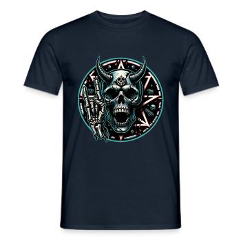 Crâne avec des cornes pentagramme fait des cornes de diable - T-shirt homme - marine - Devant - AI Model Male 178 light (178cm)