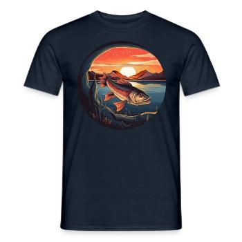 Truite au coucher du soleil - design du paradis des pêcheurs - T-shirt homme - marine - Devant - AI Model Male 178 light (178cm)