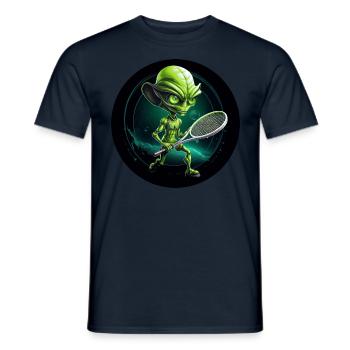 Green alien plays space tennis - Men's T-Shirt - navy - Front - AI Model Male 178 light (178cm)
