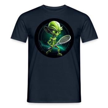 Cool Green Alien Tennis Player: Unique - Men's T-Shirt - navy - Front - AI Model Male 178 light (178cm)