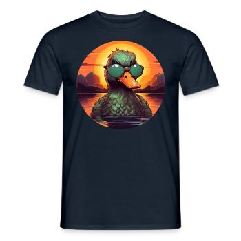 Canard frais en été: lunettes de soleil, baignade, coucher de soleil - T-shirt homme - marine - Devant - AI Model Male 178 light (178cm)