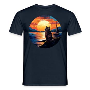Cat sails on a sailboat into the - Men's T-Shirt - navy - Front - AI Model Male 178 light (178cm)